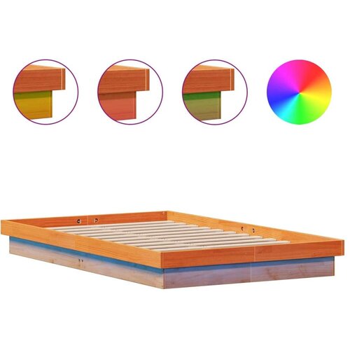 VidaXL LED okvir kreveta vo&amp;scaron;tano smeđi 120x190 cm od masivne borovine Slike