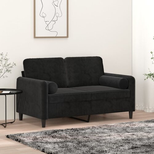 VidaXL Kavč dvosed z okrasnimi blazinami črn 120 cm žamet Slike