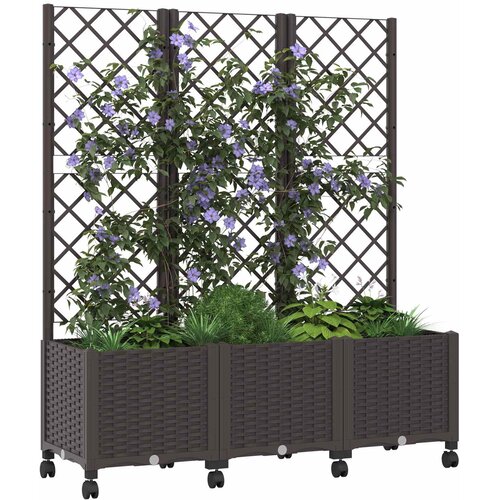  Vrtni saksija s re&amp;scaron;etkom i kotačima Smeđa 120 x 40 x 146 cm PP Slike