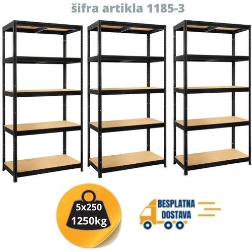  Komplet od 3 police metal-medijapan 180x120x45cm, 5x250kg - Dimenzije kompleta 180x360x45cm Slike