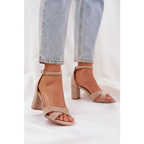 PS1 Block Heel Sandals Made Of Eco Suede Beige Saniffia Slike
