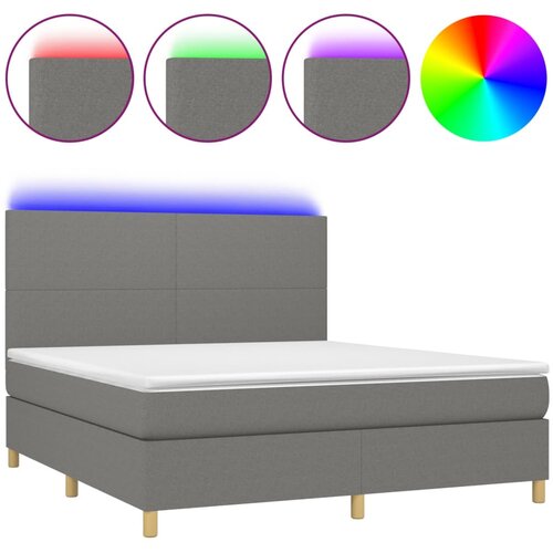 vidaXL Box spring postelja z vzmetnico LED temno siva 180x200 cm blago, (20789439) Cene