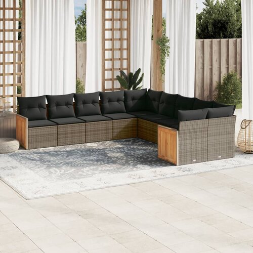 vidaXL 10-dijelni set vrtnih sofa od poliratana s jastucima sivi Cijene