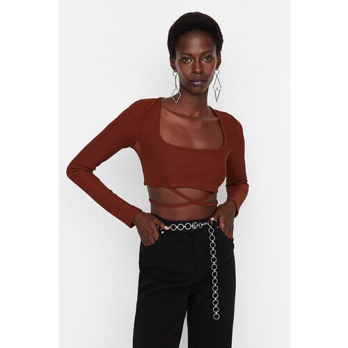 Trendyol Dark Brown Back Detailed Knitted Blouse Cene