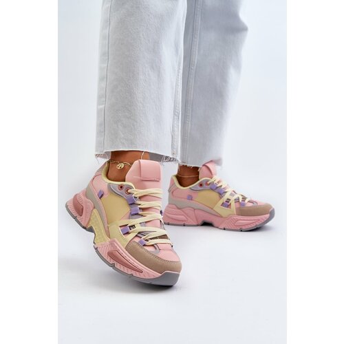 Kesi Women's sneakers with thick soles, pink and yellow Peonema Slike