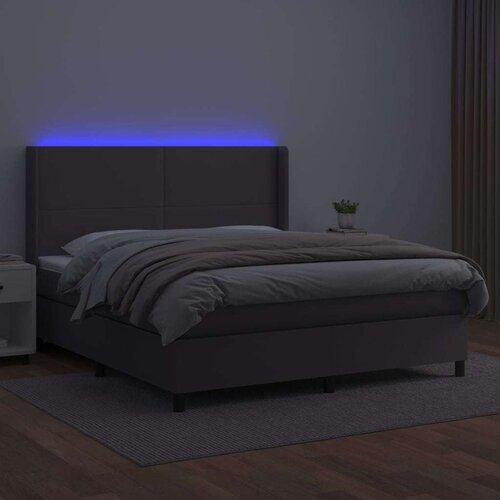 vidaXL Box spring postelja z vzmetnico LED siva 180x200cm umetno usnje Cene