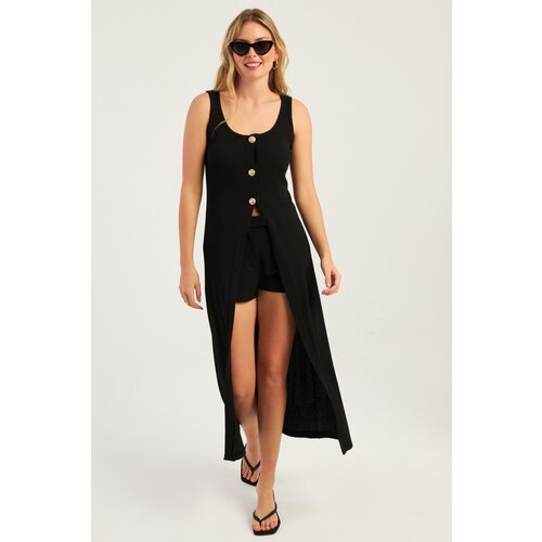 Cool & Sexy women's Black Deep Slit Camisole Maxi Dress Slike