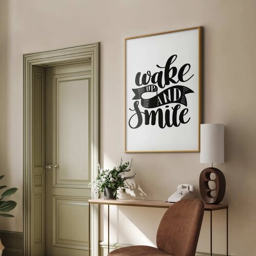  Plakat - Wake Up and Smile 29.7x42 Zlatni okvir Cene