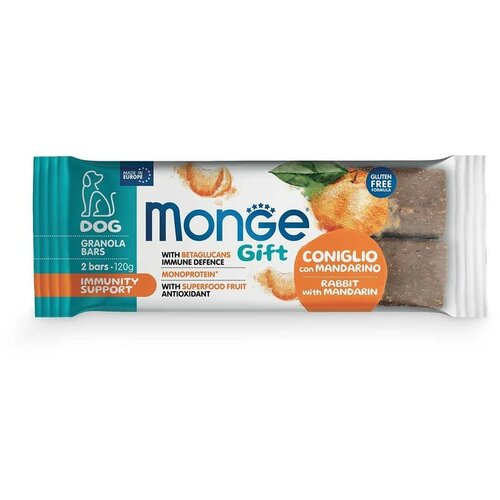 Monge Granola bar Immunity support Poslastica za pse, Zečetina i mandarina, 120g Slike