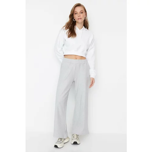 Trendyol Gray Wide Leg/Comfortable Fit Ribbed Knitted Sweatpants