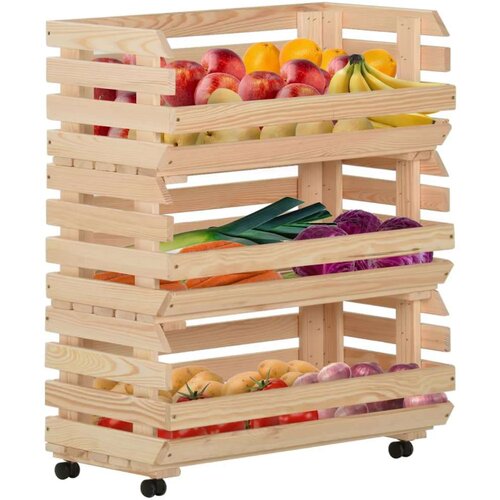 VidaXL Kolica za povrće 77 x 30 x 80 cm od masivne borovine Slike