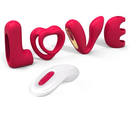 SuperLove Love Vibrator Kit with 4 Silicone Attachments & Remote Red Cene