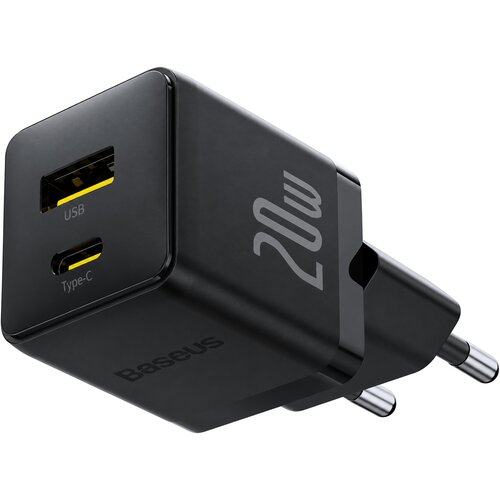 Baseus Palm stenski polnilec z USB-A in USB-C vhodoma 20W črne barve Slike