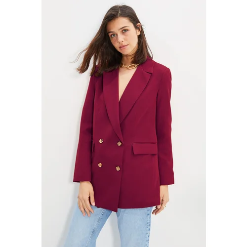 Trendyol Burgundy Oversize Lined Buttoned Woven Blazer Jacket