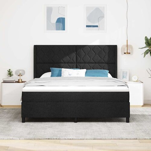  Krevet s opruga kutije s jastukom Crna 200 x 180 cm tkanina Slike
