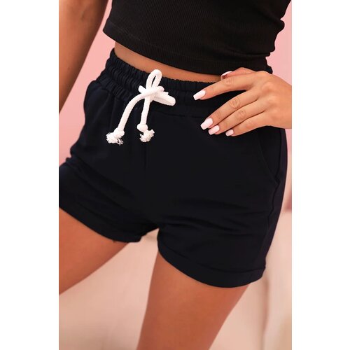 Kesi Women's cotton shorts with an elastic waistband and tie navy blue Cene