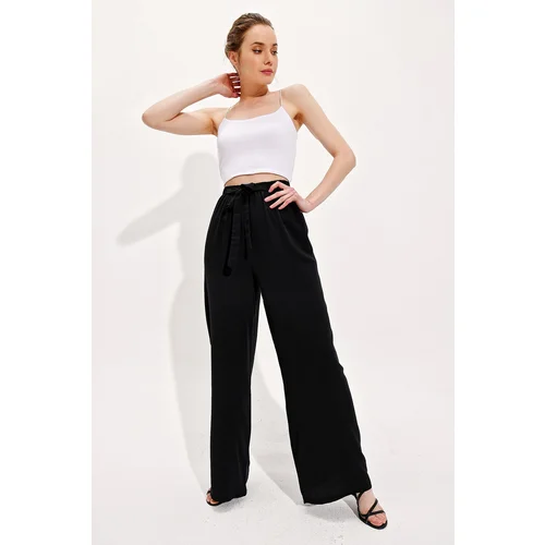 Trend Alaçatı Stili Women's Black Wide Leg Viscose Trousers