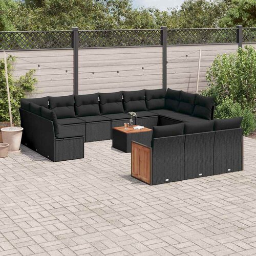  14-dijelni set vrtnih sofa s jastucima poliratan crni Cijene
