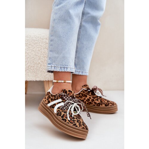 Boto Women's sneakers in leopard print on platform with decorations brown Vinness Cene