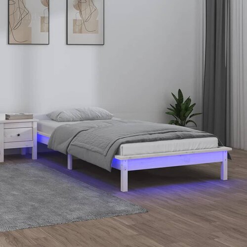  LED okvir kreveta bijeli 75x190 cm za jednu osobu masivno drvo Cene