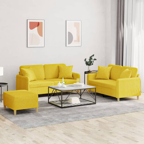 3-dijelni set sofa s jastucima svjetložuti od tkanine Cijene