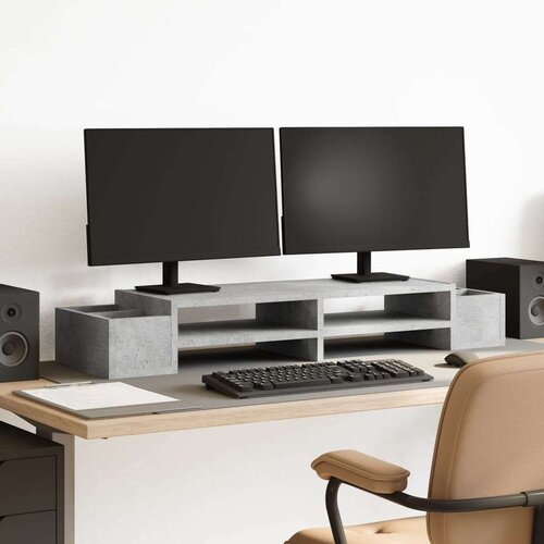 VidaXL Stalak za monitor sa spremi&amp;scaron;tem boja betona 100x27x15 cm drveni Slike