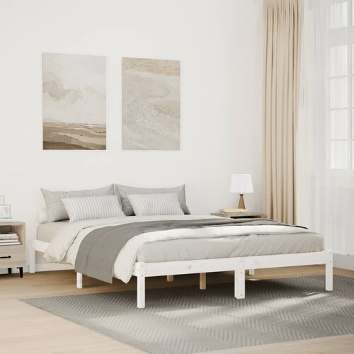 vidaXL Daljši posteljni okvir brez vzmetnice bel 140x210 cm borovina Cene