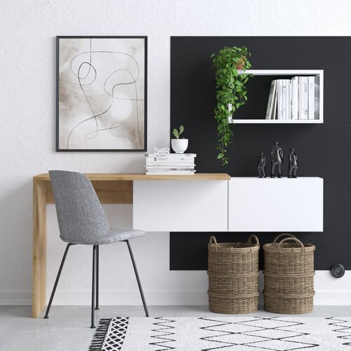 Hanah home radni sto 74x145x45cm Belo-Hrast Slike