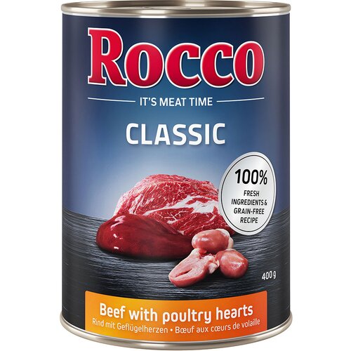  Varčno pakiranje Rocco Classic 24 x 400 g - Govedina & perutninska srca Cene