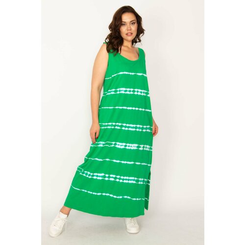 Şans Women's Plus Size Green Tie Dye Printed Side Slit Maxi Length Dress Cene