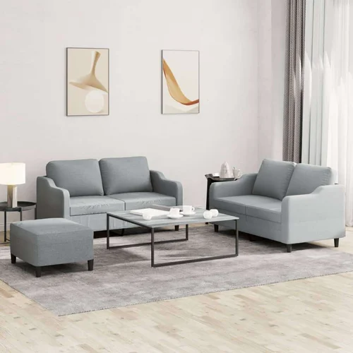  3-dijelni set sofa s jastucima svjetlosivi od tkanine