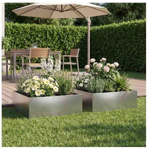 vidaXL Vrtna saksija 2 kom. Srebrna 60 x 60 x 20 cm Pocinčani čelik - Pocinčani čelik 60 x 60 x 20 cm 2 Cene