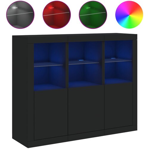 Maison Chic Komoda - Predalnik z LED diodami 3 kosi črn inženirski les, (21722500) Slike