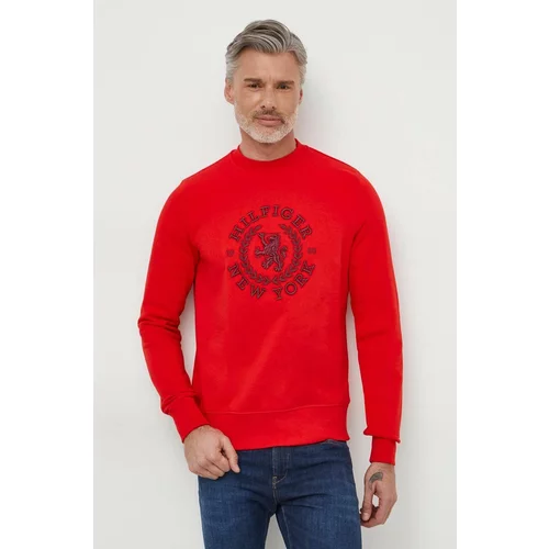 Tommy Hilfiger Bombažen pulover moška, rdeča barva
