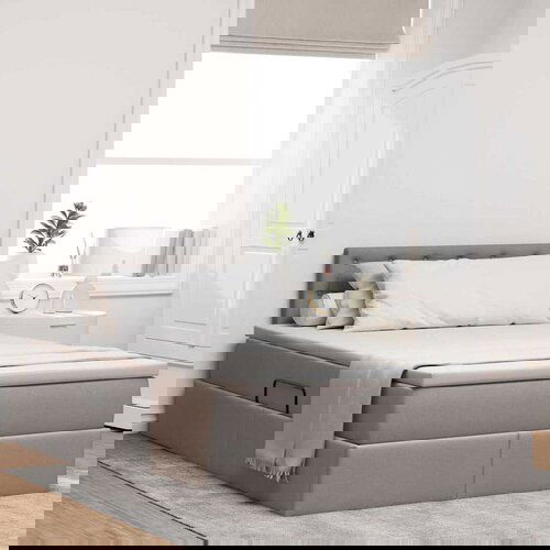 VidaXL Krevet S LED lampica s pohranom Sivo-smeđa 120 x 200 cm tkanina Slike