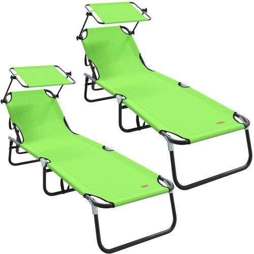 vidaXL Zložljivi ležalniki 2 kosi s senčnikom Zelena 600D Oxford tkanina Cene