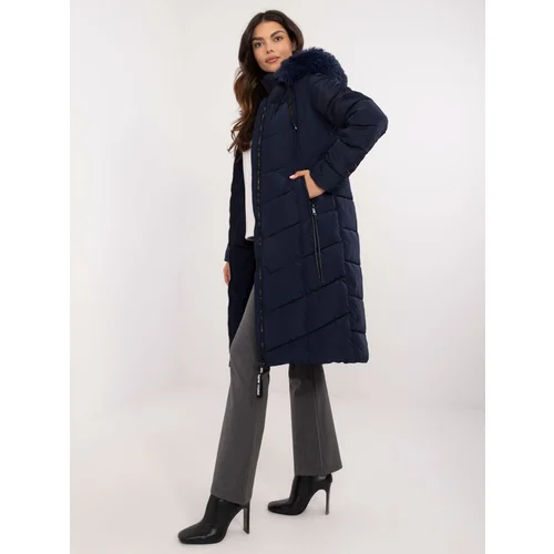 Fashionhunters Dark blue long winter jacket