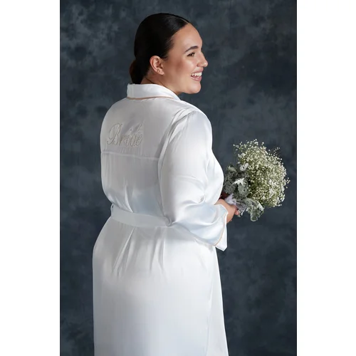 Trendyol Curve White Satin Belted Woven Bridal Dressing Gown