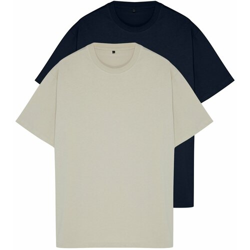 Trendyol Stone-Navy Blue Plus Size 2 Pack Regular/Regular Cut T-Shirt Cene