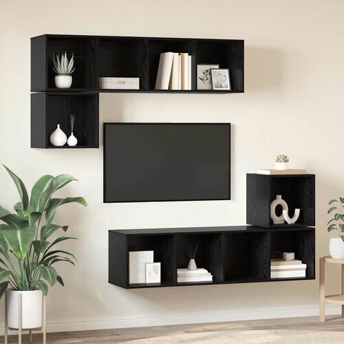  Set TV komoda Zidne 4 pcs Crni hrast Konstruirano drvo Cijene