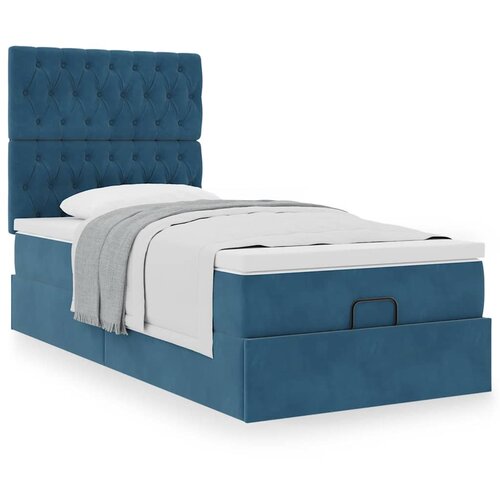 VidaXL Otomanski posteljni okvir z vzmetnicami moder 90x200cm žamet Slike