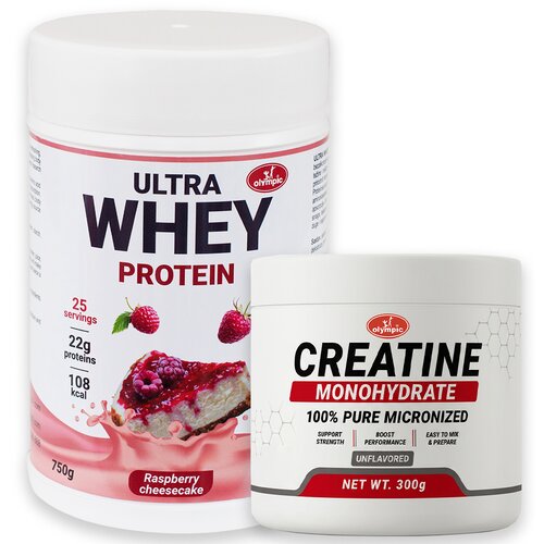 Olympic Ultra Whey Protein Malina Čiz-kejk 750g + Creatine Monohydrate 300g Cene