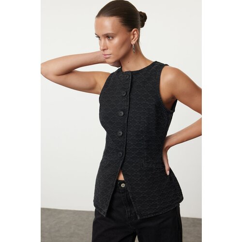 Trendyol black Jacquard Fitted Denim Vest Slike