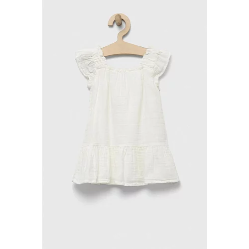 GAP Dječja pamučna haljina boja: bijela, mini, širi se prema dolje