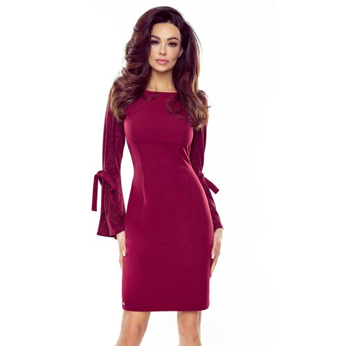 NUMOCO Elegant dress with brocade sleeves Bergamo - burgundy Cene