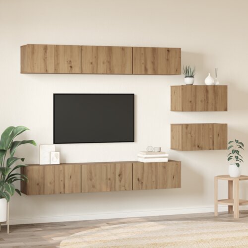  Set TV komoda Zidne s pohranom s vratima 8 pcs hrast artisan 60 x 30 x 30.5 cm Slike