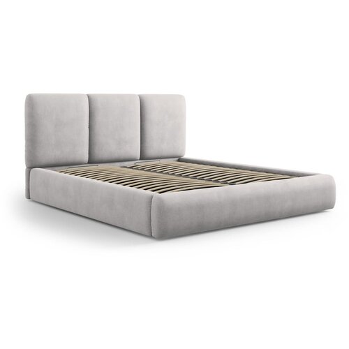 Mazzini Beds Svetlo siva oblazinjena zakonska postelja s prostorom za shranjevanje z letvenim dnom 160x200 cm Brody – Cene