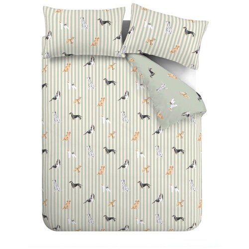 Catherine Lansfield Zelena posteljina za bračni krevet 230x220 cm Dog Stripe &amp;ndash; Slike
