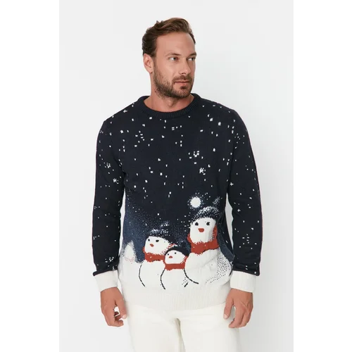 Trendyol Multicolored Men's Regular Fit Crew Neck Snowman Patterned Christmas Knitwear Sweater