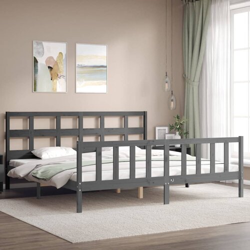  Okvir za krevet s uzglavljem sivi 200 x 200 cm od masivnog drva Slike